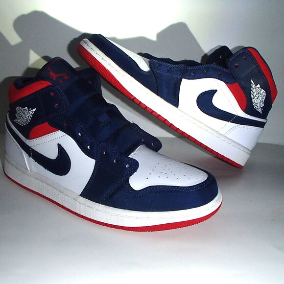 AIR JORDAN 1 MID SE Men –White/University Red-midnight Navy Missing shoe strings - Picture 1 of 6